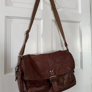 Fossil Brown Leather Messenger Bag Briefcase
